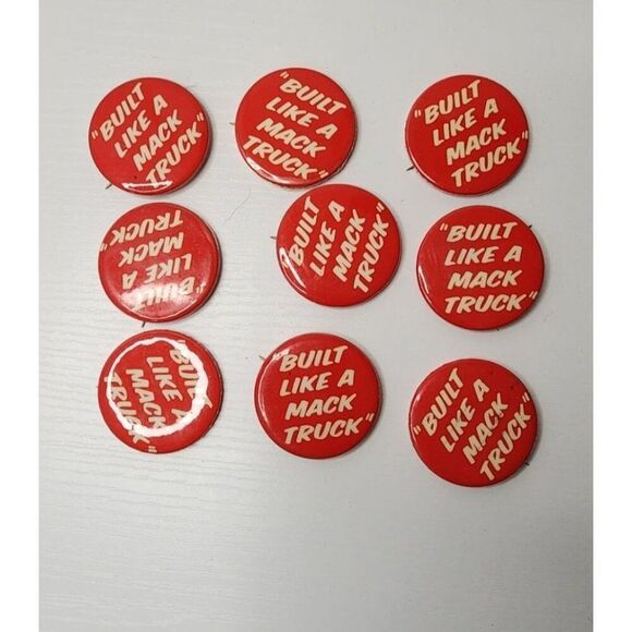 Vintage NEW Old Stock, Red Mack Truck Pins, "Built Like a Mack Truck" Set of 9 - Picture 1 of 6